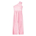 thumbnail image 3 of iiniim Kids Girls Shiny Sequins One Shoulder Pageant Jumpsuit Sleeveless High Waist Dancing Romper Pink 12, 3 of 7