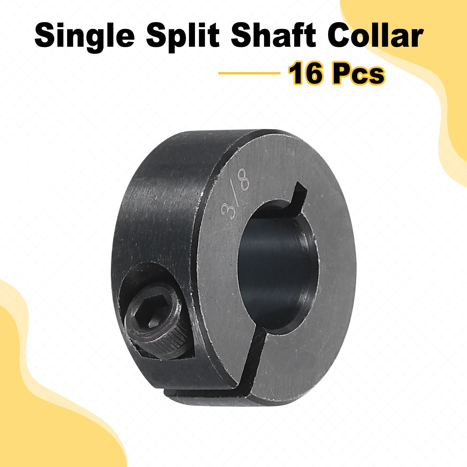 16pcs Single Split Shaft Collar 3/8" Bore One-Piece Clamping Collar, Black Oxide Steel Lock Collar Clamp
