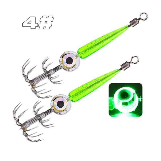 GLFILL 2 Pcs Hameçons pour Calmar Seiche Pieuvre Hameçon Lumineux à LED pour la Pêche de Nuit