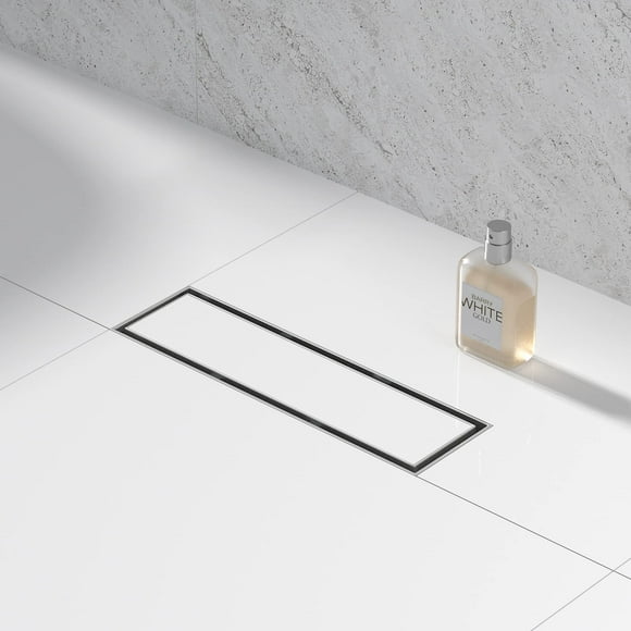 Bernkot Linear Shower Drain 12" Tile Insert Drain Grate Brushed 304 Stainless Steel with Hair Strainer Thread Adapter Fits US Flange Drain Base System