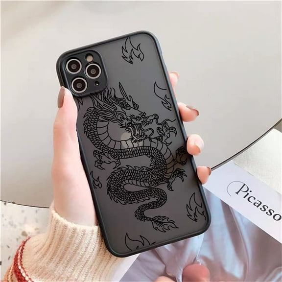 Case for iPhone 7 Plus iPhone 8 Plus, Clear Fashion Animal Sculpture Dragon Cartoon Pattern Frosted PC Back 3D and Soft TPU Edge Bumper Silicone Shockproof Protective Case - Black