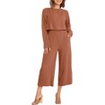 thumbnail image 3 of Traje De Pantalón Recortado Traje informal de 2 piezas para mujer, camisa de cintura alta, pantalones superiores, cuello redondo, atuendo diario Cgtredaw Marrón M para Mujer, 3 of 7