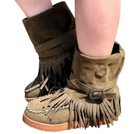

Rome Style Women Ethnic Boots Suede Tassel Fringe Pleated Short Boot Flat Cozy Shoes Rome Style Suede Tassel Pleated Flat Fashionable Comfortable Women Winter Autumn Ankle Boots 39