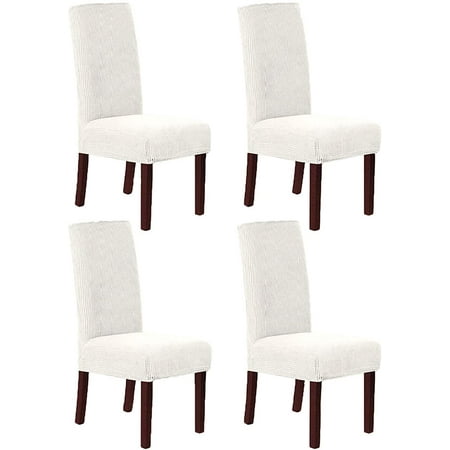 Dining Chair Covers Stretch Jacquard Slipcovers Parsons Modern Chairs Protective Cover Removable Washable 4 Pcs Ivory Canada Dining Chair Covers Stretch Jacquard, White Canvas Dining Room Chair Covers