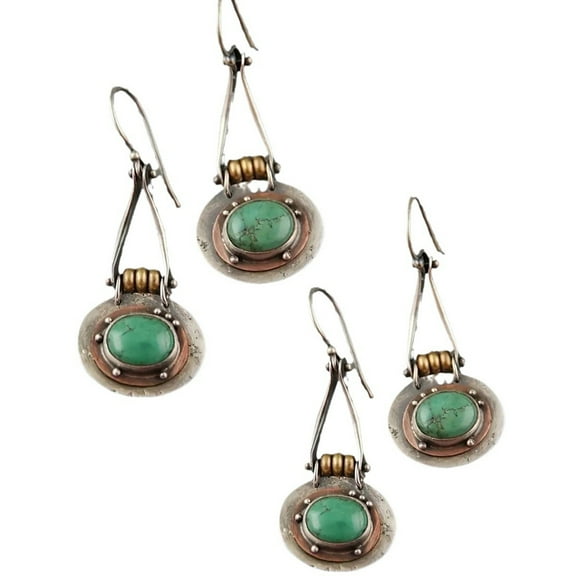 Bohemian Retro Geometric Turquoise Pendant Earrings for Women 2-Pairs