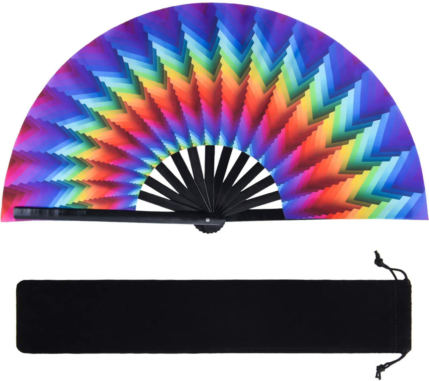 Large Bamboo Rave Folding Hand Fan Chinese Japanese Handheld Fan with Fabric Cas 