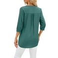 thumbnail image 2 of Daeful Ladies Blouse V Neck Shirts Work 3/4 Sleeve Loose Tops Dark Green L, 2 of 3