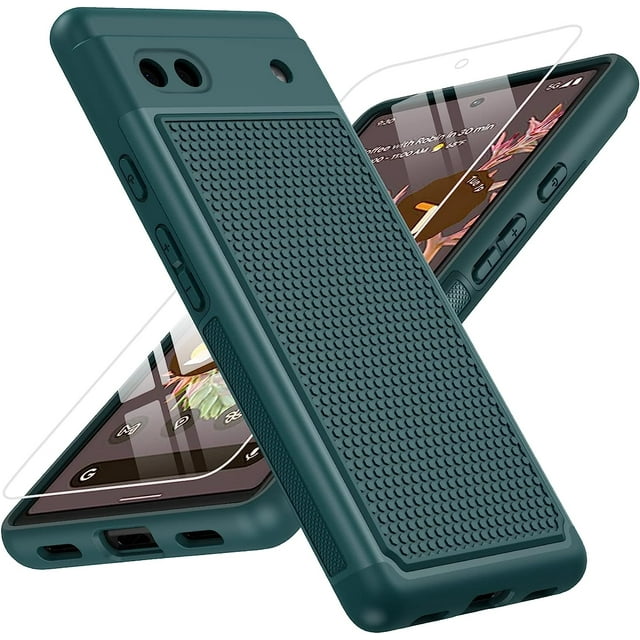 LAICAIW for Google Pixel 6a Phone Case: Dual Layer Protective Heavy Duty Cell Phone Cover Shockproof Rugged with Non Slip Textured Back-Military Drop Protection Bumper Tough (Dark Green)