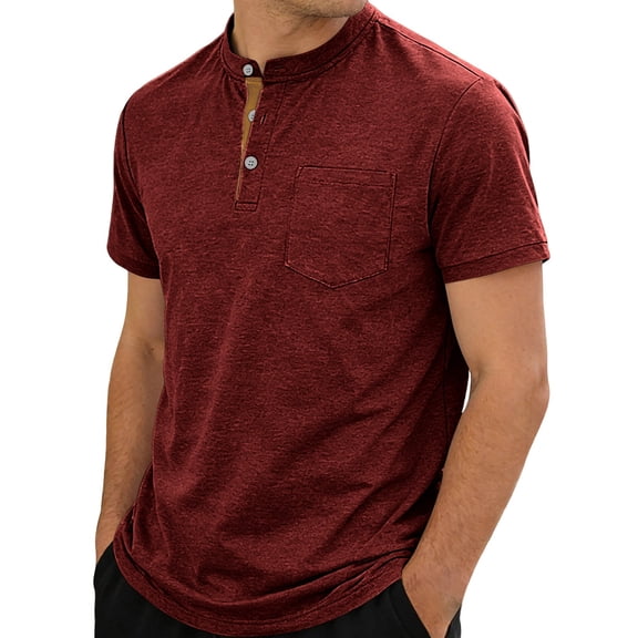 Timoontee Men's Short Sleeve Basic T Shirt Breathable Fabric Moisture Wicking Lapel Collar V Neck Easy To Match With Quick Dry Red L