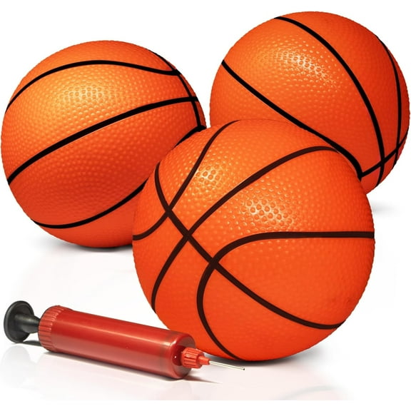 Novelty Place Mini Basketballs with Pump (Pack of 3) - 5 Inch Inflatable PVC Basketball Indoor Outdoor Play, Rubber Balls for Mini Hoops, Pool Party, Arcade Games, or Sports Training
