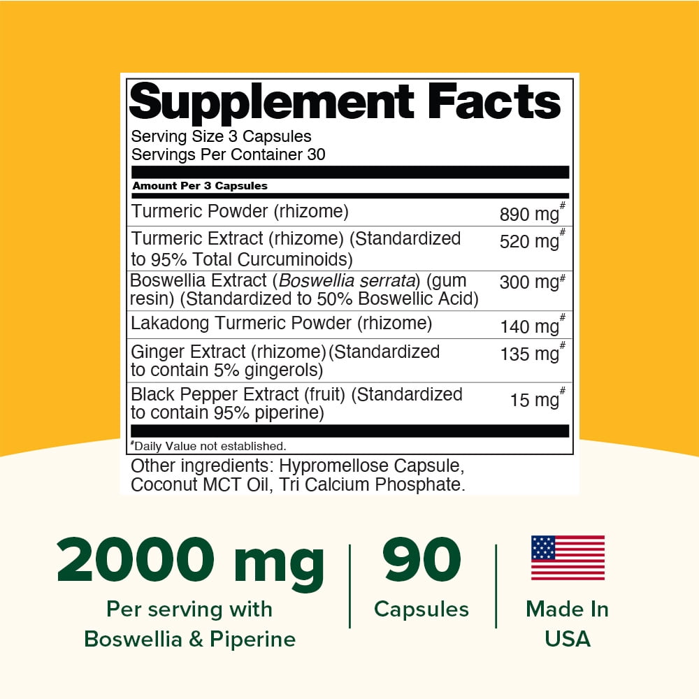 VAHDAM, Turmeric Curcumin Supplement 2000mg (500mg Curcuminoids) with Boswellia & Piperine for Fast Absorption | Supports Joint Health and Mobility | 90 Capsules