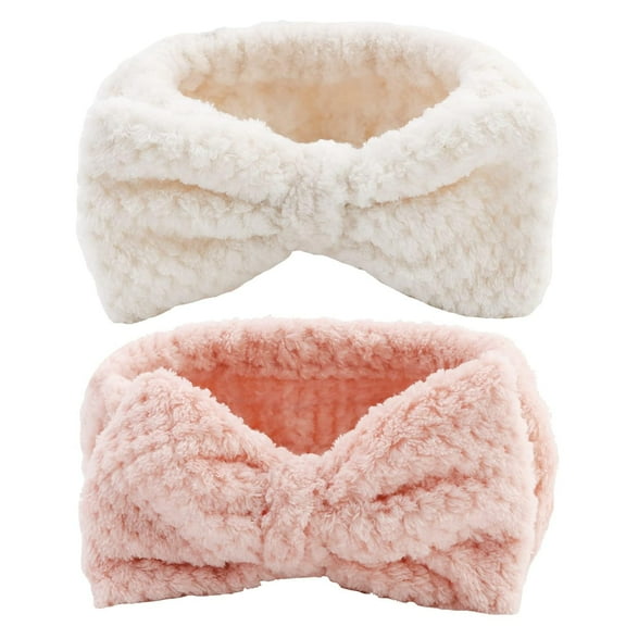 Minzimin 2PCS Spa Headband with Bow No Slip Head Band for Face Wash Makeup Skincare Facial Headband Elastic Hair Band Microfiber Headbands for Women Girls