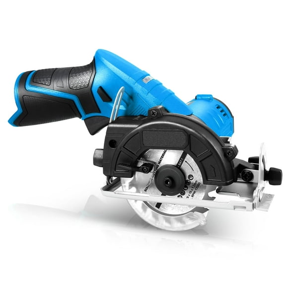 12V Compact Cordless Circular Saw with 85mm 20T Blade and Hex Key, Adjustable Cutting Depth/Angle, Blue (Tool Only)