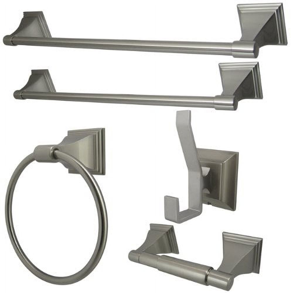 kingston brass bahk61212478sn 18-inch and 24-inch towel bar, 6-inch towel ring, toilet paper holder and robe hook monarch bathroom accessories, 5 piece in set, satin nickel - image 2 of 3