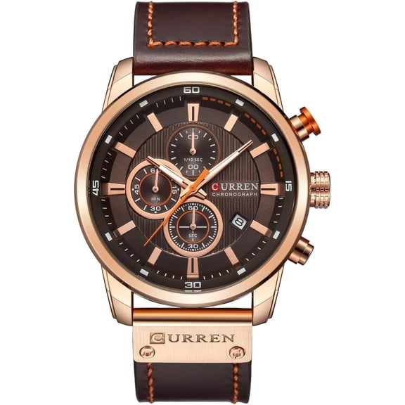Mens Sport Military Analog Quartz Watch Chronograph Classic Casual Business Dress Waterproof Watch Multifunctional Wristwatch with Leather Strap