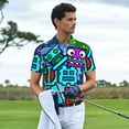 thumbnail image 4 of Lsque Geometry Dash Pattern Golf Shirts for Men Dry Fit Print Moisture Wicking Performance Short Sleeve Polo Shirt-3X-Large, 4 of 7