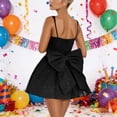 thumbnail image 4 of DHFJKG Womens Glitter Party Dreess Sleeveless Bow Evening Gown Spaghetti Strap Sweetheart Neck Flared Mini Versatile Dresses, 4 of 9