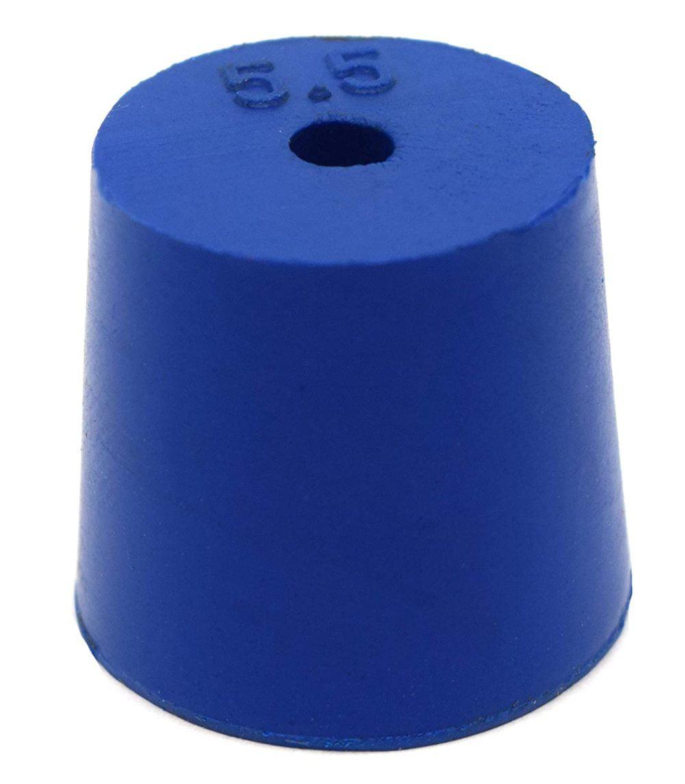 Size #5.5-24mm Bottom Pack of 10 2 Holes Neoprene Stopper ASTM Blue 25mm Length 28mm Top Eisco Labs 