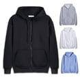 thumbnail image 4 of comerut Men Autumn Coat Solid Color Hooded Hat Long Sleeves Thick Warm Plush Loose Winter Hoodie for School, 4 of 8