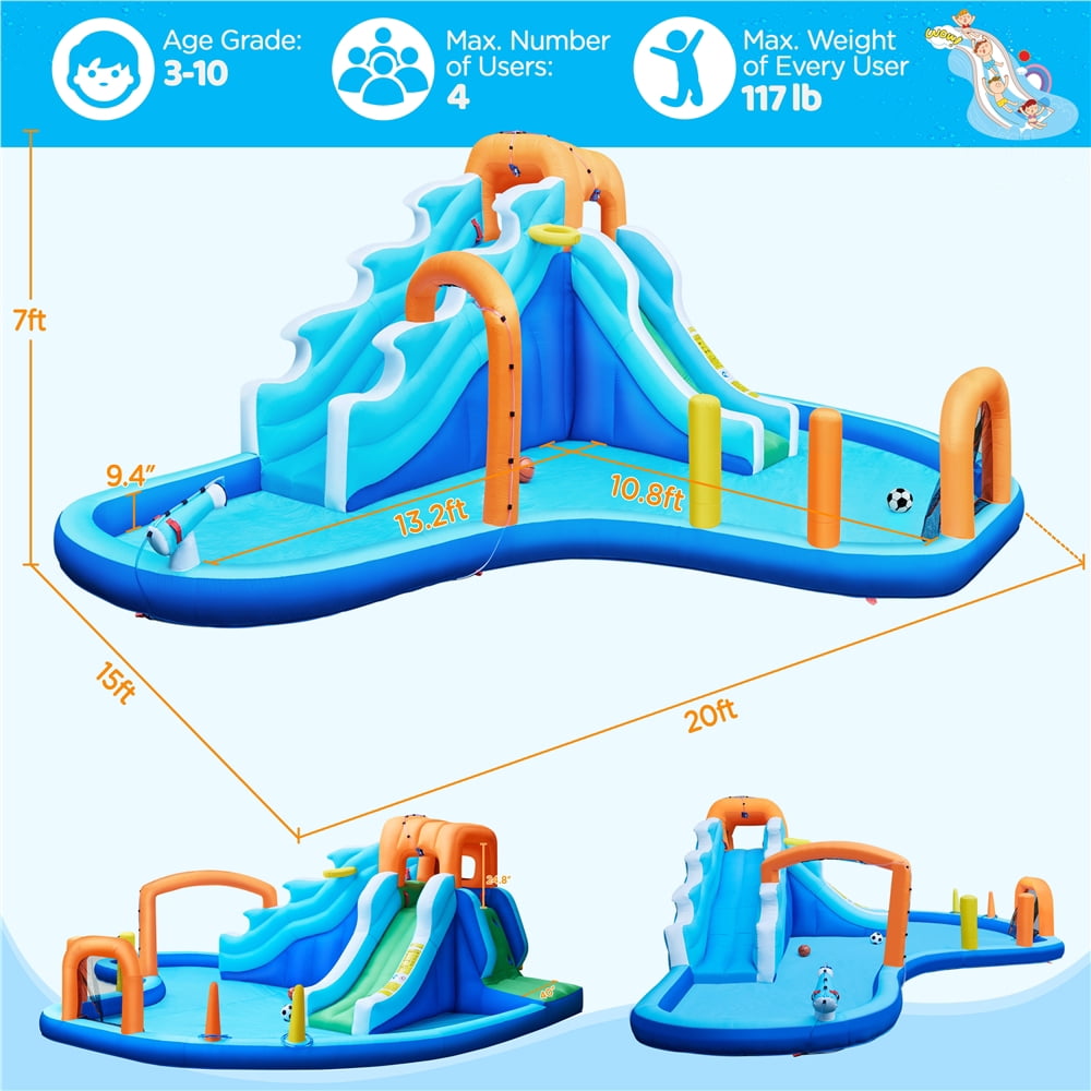 Yaheetech Double Lane Inflatable Water Slide for Kids, Blue