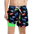 thumbnail image 4 of Boys Swim Trunks with Compression Liner Swim Shorts for Toddler Boys 4t Swim Shorts Cartoon Print Bathing Suit Boxers Brief Swimwear(Size 11-12 Years, Blue-4), 4 of 4