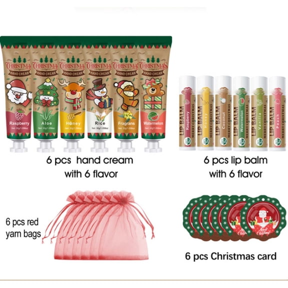 Christmas Hand Cream and Lip Balm Gift Boxes, Moisturizing Winter Care, 6 Sets