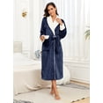 thumbnail image 2 of PajamaX Women's Fleece Shawl Collar Bathrobe Plush Soft Long Spa Robe Lightweight Fluffy Cozy Shower Bathrobe (L, Navy), 2 of 7