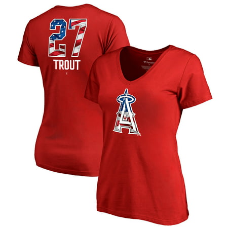 Mike Trout Los Angeles Angels Fanatics Branded Women's Banner Wave Name & Number Plus Size V-Neck T-Shirt -