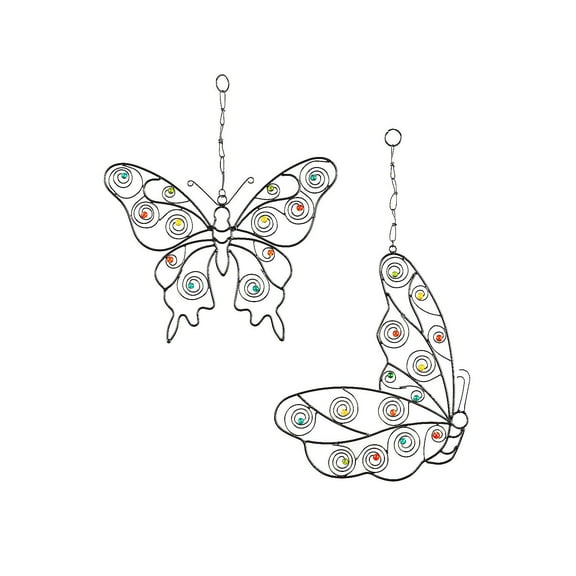 Metal Wall Butterfly with Glass beads Set of 2