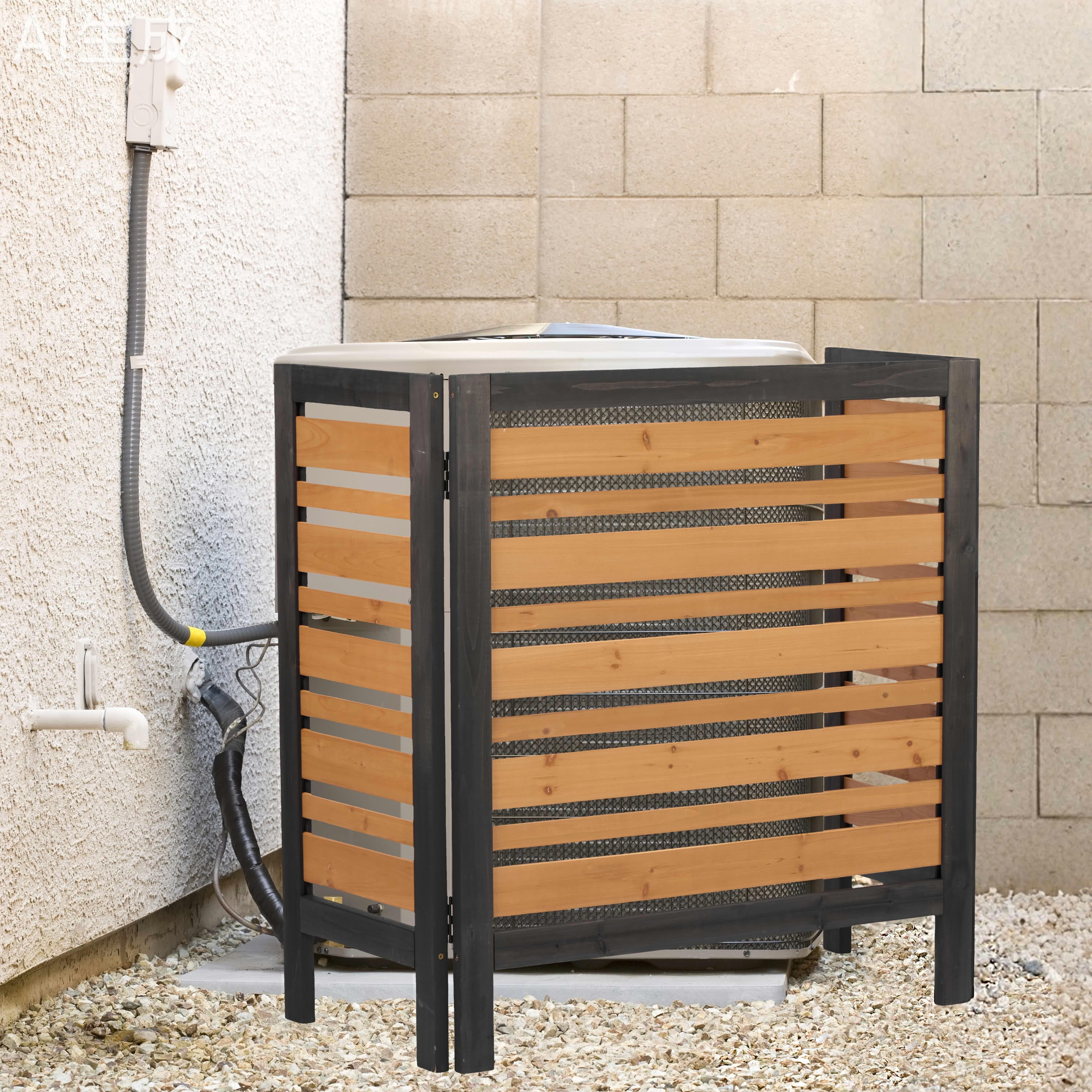 MAYEERTY 3-Panel Outdoor Wood Privacy Fence Screen, 42"H Air Conditioner Trash Can Enclosure for Patio Garden