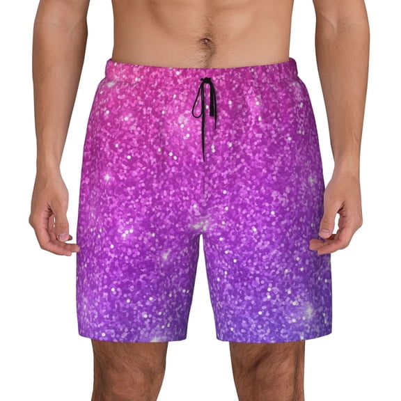 Xecao Pink Purple Glitter for Men's Swimming Trunks Swim Trunks Quick Dry Swim Shorts with Mesh Lining Funny Swimwear Bathing Suits