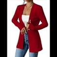 thumbnail image 3 of Chaqueta de Traje Informal de Oficina para Mujer, de Larga, con un Botón y Abertura Frontal, con Diseño de Gofre Rojo M, 3 of 8