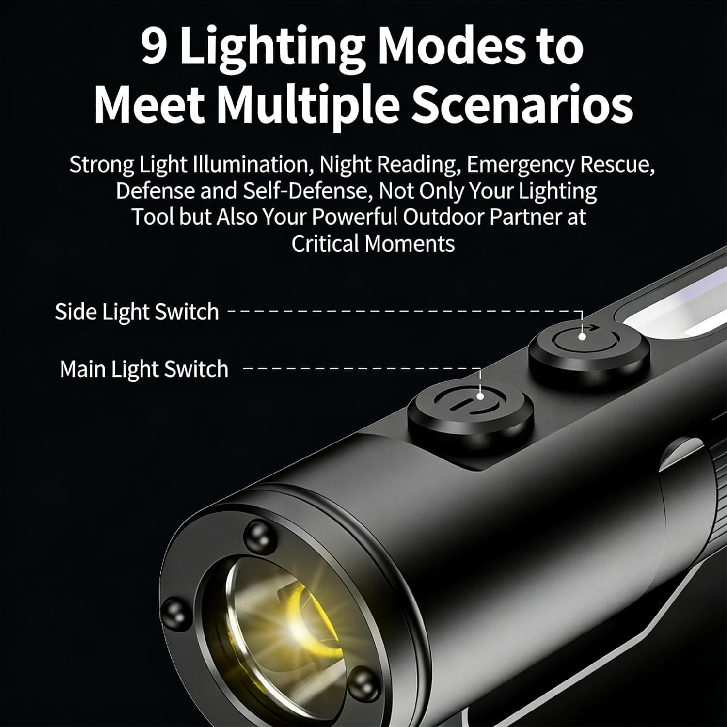 Pocket Rechargeable EDC Flashlight: 500 Lumens Mini Keychain Light with Fire Starter & Window Breaker, with 5 Modes Rechargeable Keychain Torch Magnetic Base for Camping and Travel