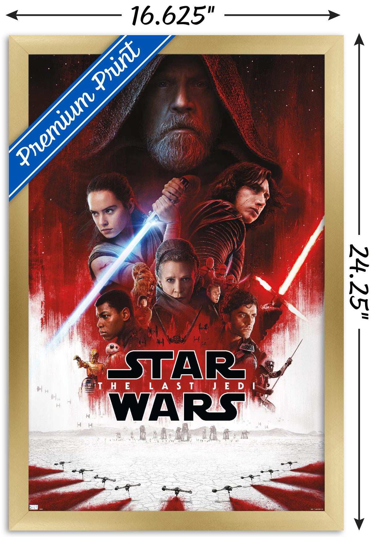 Star Wars: The Last Jedi - One Sheet (No Billing Block) Wall Poster, 14.725" x 22.375" Framed