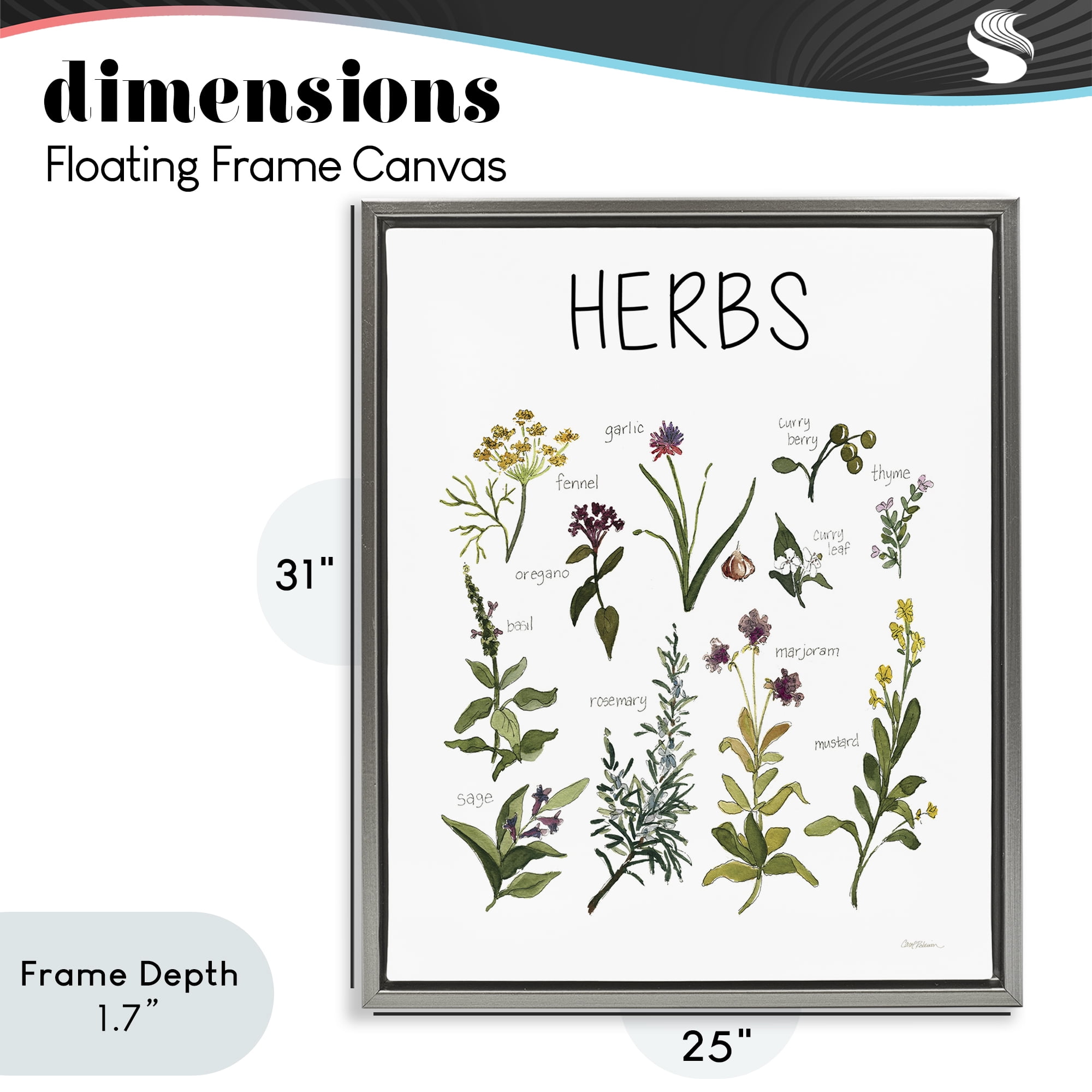 Stupell Industries Herbs Identification Chart Gray Framed Floater Canvas Wall Art, design by Carol Robinson