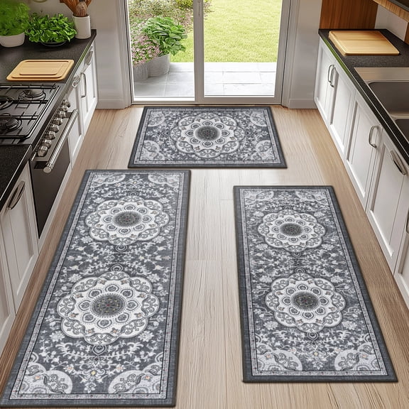 Boho Kitchen Rugs Sets 3 Piece with Runner Non Slip Kitchen Mats for Floor Washable Bohemian Runner Rug Set of 3