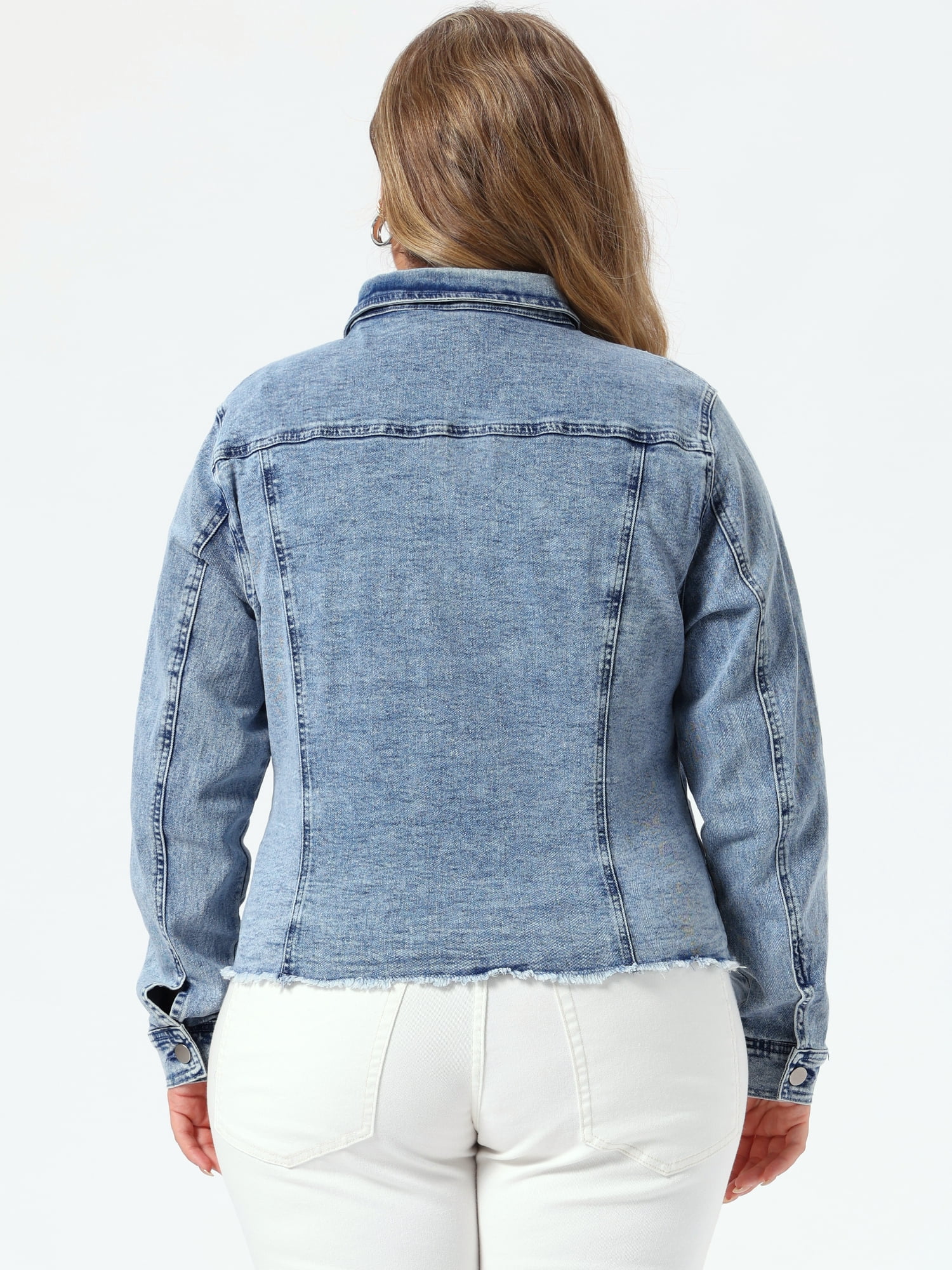DARING DIVA Women's Plus Size Washed Front Frayed Classic Denim Jacket 3X Sky Blue1