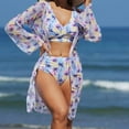 thumbnail image 2 of Simua 2025 Women's 3 Pcs Tummy Control Swimsuit Printed Flowy Long Sleeve Robe Cover Ups Paded Bikini Shorts Swimwear for Beach Pool Party, 2 of 9