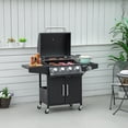 thumbnail image 2 of Outsunny 4+1 Burner Liquid Propane Gas Grill Outdoor Cabinet Style BBQ Trolley w/ Side Burner, Warming Rack, Side Shelf, Storage Cabinet, Thermometer, 4 Wheels, Carbon Steel, Black, 2 of 9