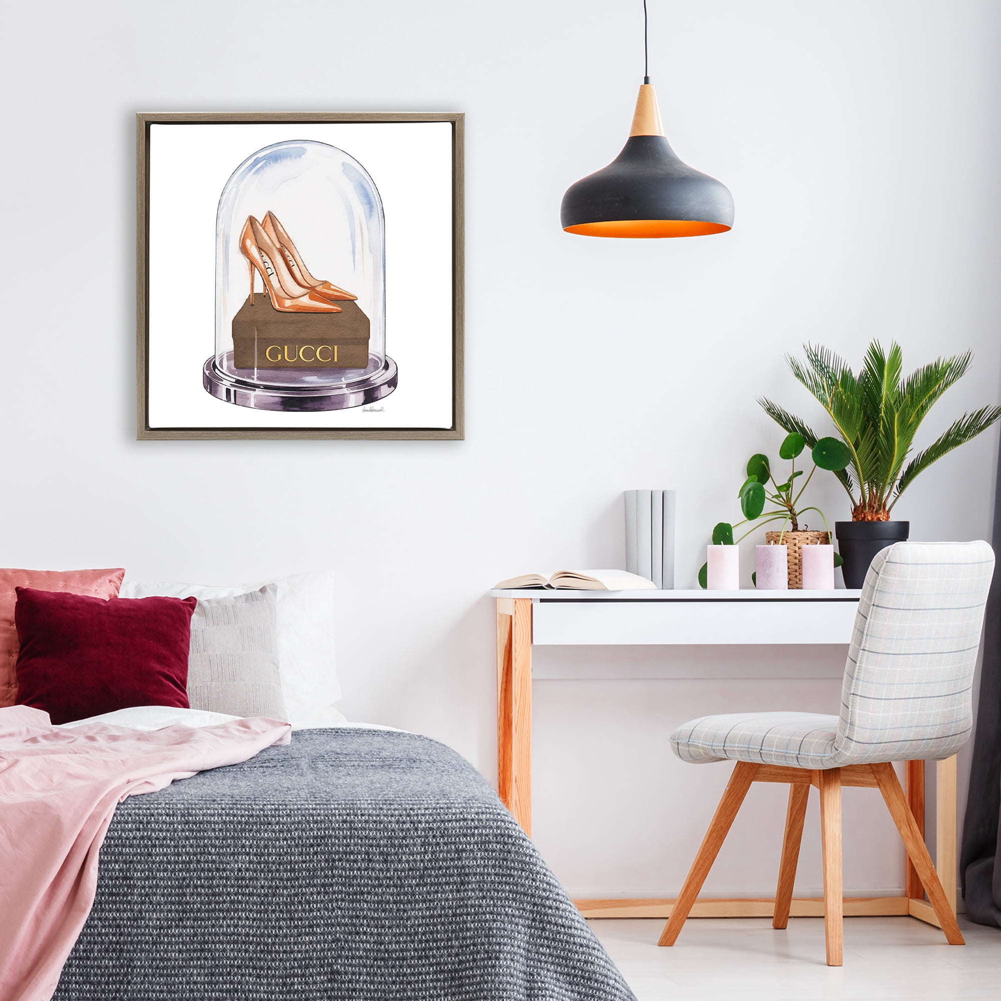 Stupell Industries Satin Heels in Bell Jar Brown Framed Floater Canvas Wall Art, design by Amanda Greenwood