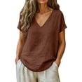thumbnail image 2 of LIZUOJUN Womens Linen Shirts V-Neck Blouse Breathable Lightweight Loose Fit Washed Crinkle Gauze Shirt Casual Vacation Top,Brown,4XL, 2 of 6