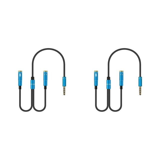 crativent 3.5mm Earphone Adapter Converter Cable Headphone+Mic Audio Splitter Extension Cable Cord for Computer PC Microphone blue 2Set