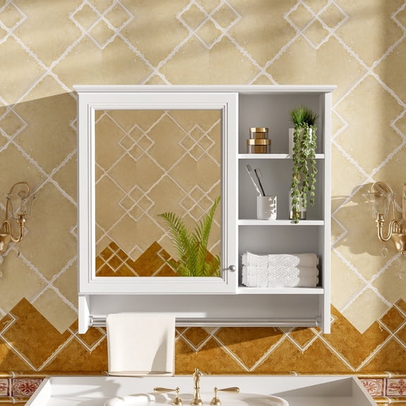 ZENHO 30 Inch Wall Mount 2-in-1 Mirror Medicine Cabinet with Adjustable Shelf, Soft-Closing Hinges,White