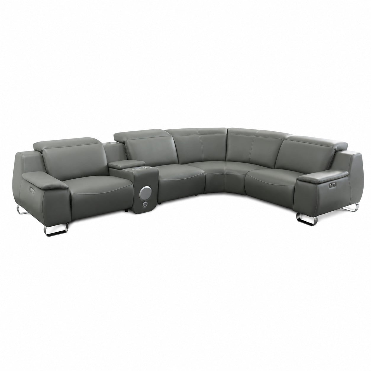 Aenkyo L-Shaped Faux Leather Power Reclining Sectional Sofa with Speaker and Wireless Charging, Gray