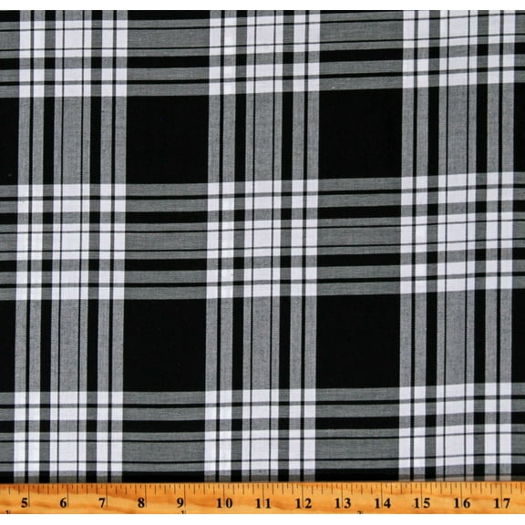 Cotton House of Wales Plaid Patterned Black Cotton Fabric Print by the Yard (SRK-20686-2-BLACK)