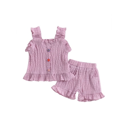 

Toddler Baby Girls Cotton Linen Clothes Set Daisy Flower Print Sleeveless Ruffled Hem Tank Tops Shorts 2Pcs Summer Casual Outfits
