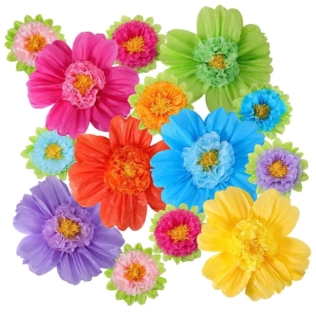 12 flores de papel de seda para fiestas, telón de fondo, manualidades, adornos multifuncionales, decoración de pared para centros de mesa y oficina.