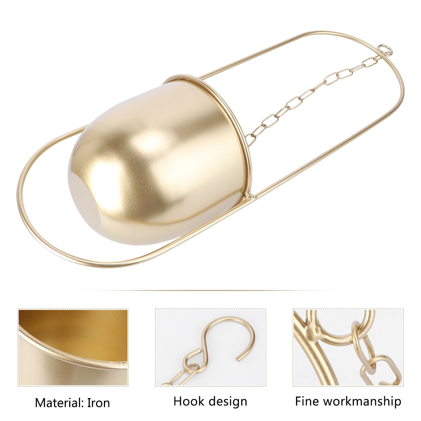 PAMINGONO Vintage Style Golden Iron Hanging Flower Pot Basket for Plants, Decorative Outdoor Indoor Hanging Planter, 1 Piece
