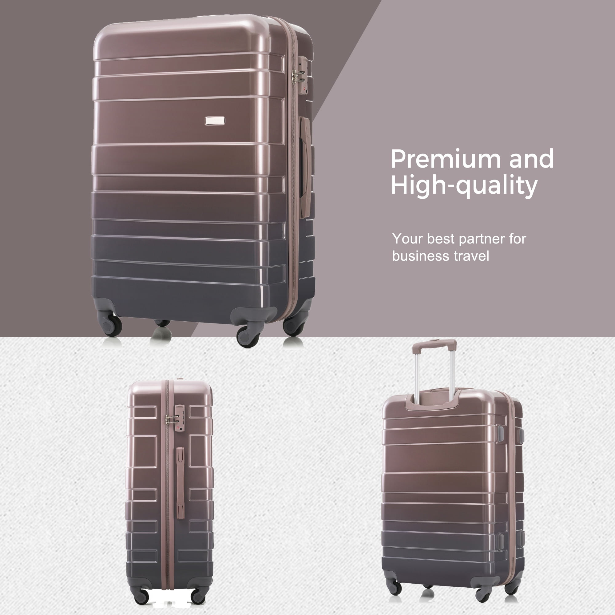 Euroco 3 Piece Luggage Sets,ABS Hardside Suitcase Set with TSA Lock and Spinner Wheels,Lightweight Travel Luggage set (20"/24"/28") for Men Women,Golden