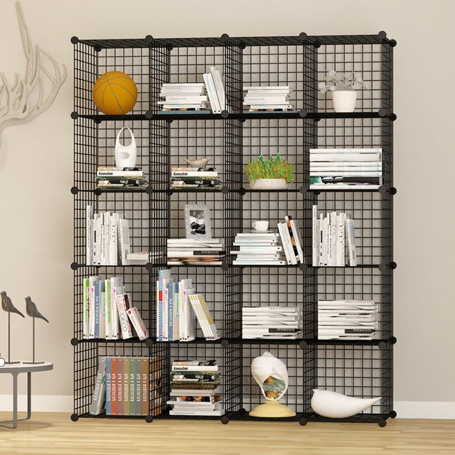 UNICOO® 14 * 14 inch big cube Multi Use DIY 20 Cube Wire Grid Organizer,Wardrobe Organizer, Bookcase, Book Shelf, Storage Organizer, Wardrobe Closet - (Black Wire)